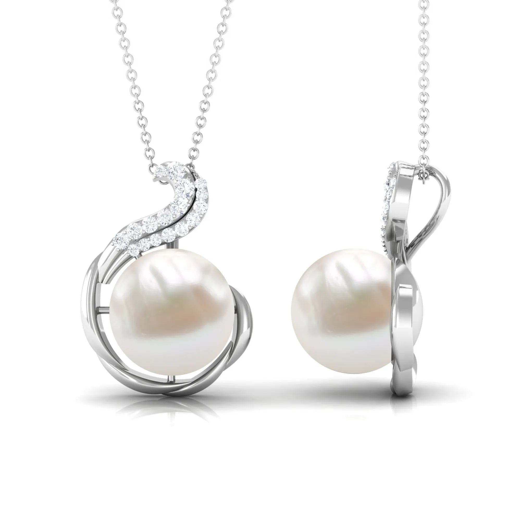 Freshwater Pearl Solitaire Pendant with Diamond