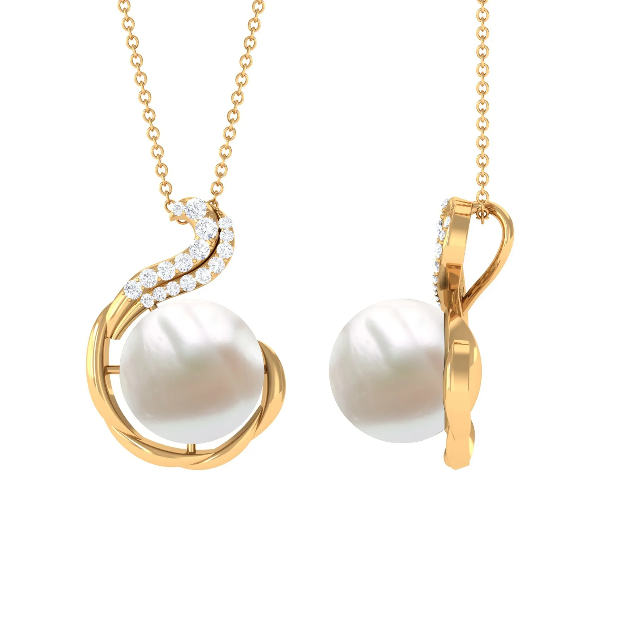 Freshwater Pearl Solitaire Pendant with Diamond