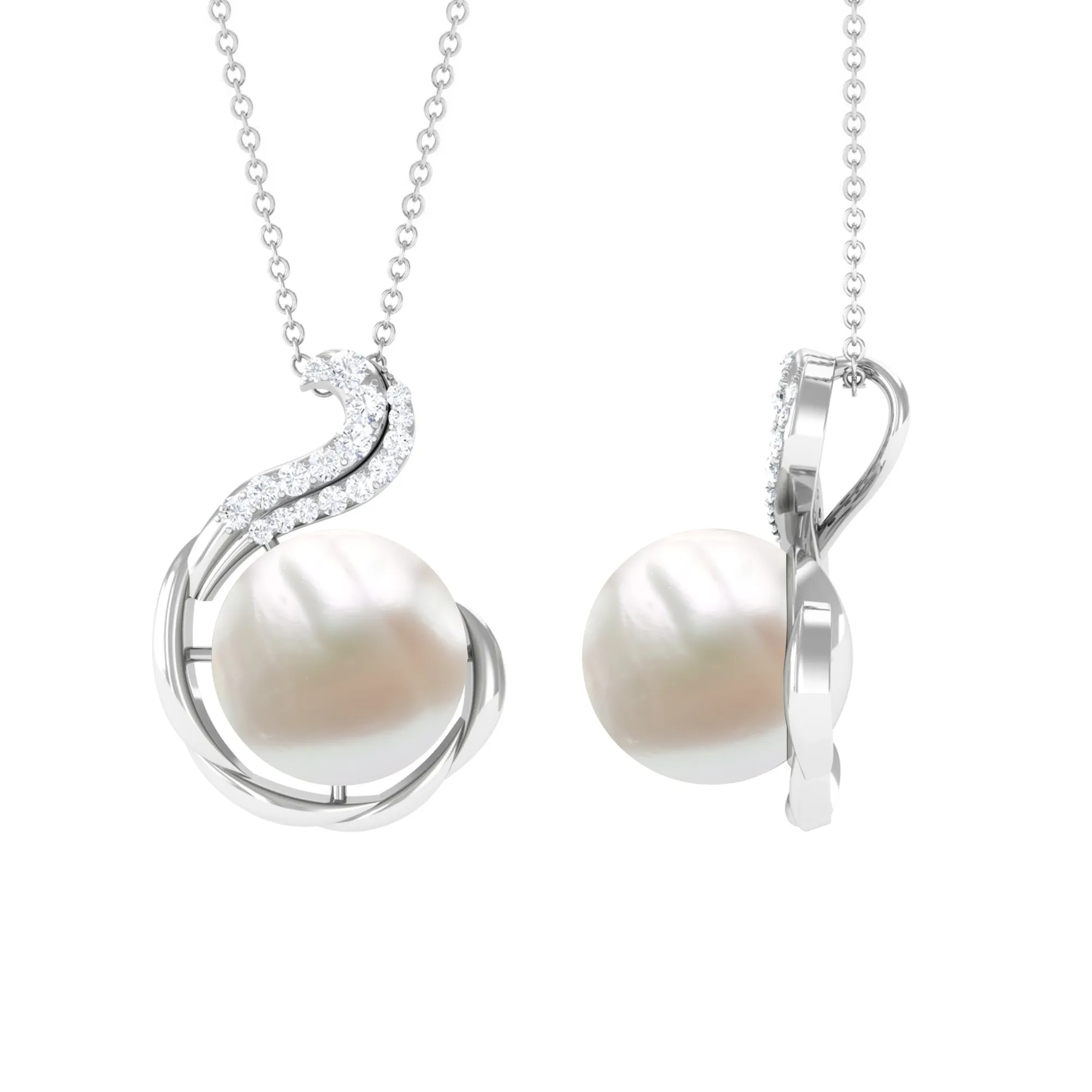 Freshwater Pearl Solitaire Pendant with Diamond