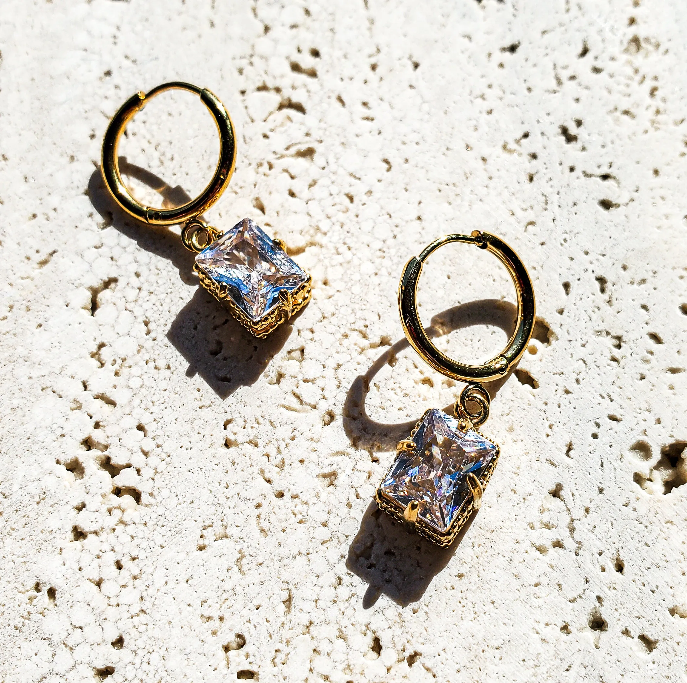 Genevieve 18K CZ Drop Earrings