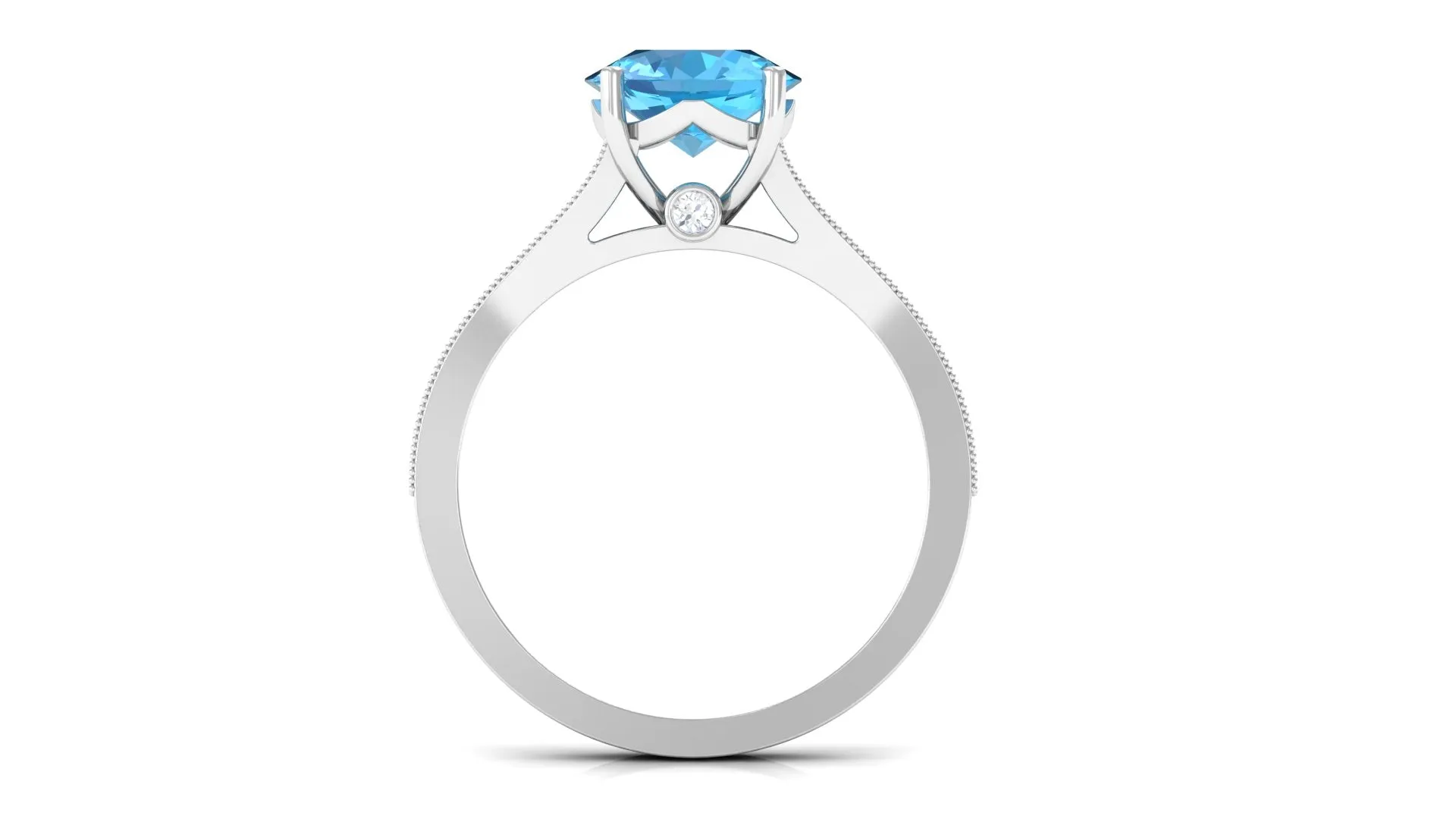 Genuine Swiss Blue Topaz Engagement Ring with Diamond Side Stones