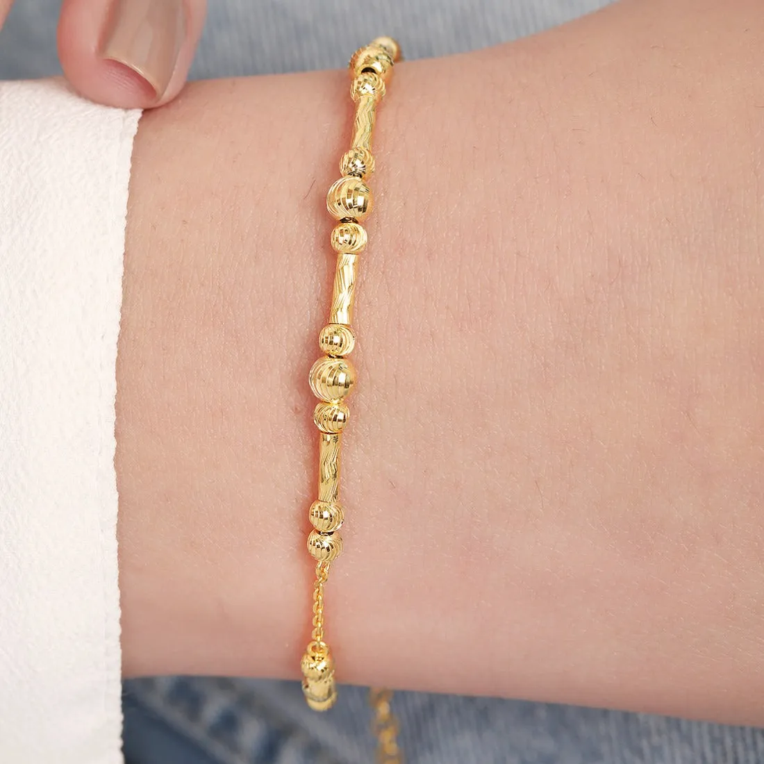 Gleaming Serenity Beads Gold Plating 925 Sterling Silver Bracelet