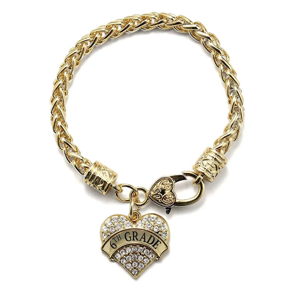 Gold 6th Grade Pave Heart Charm Braided Bracelet