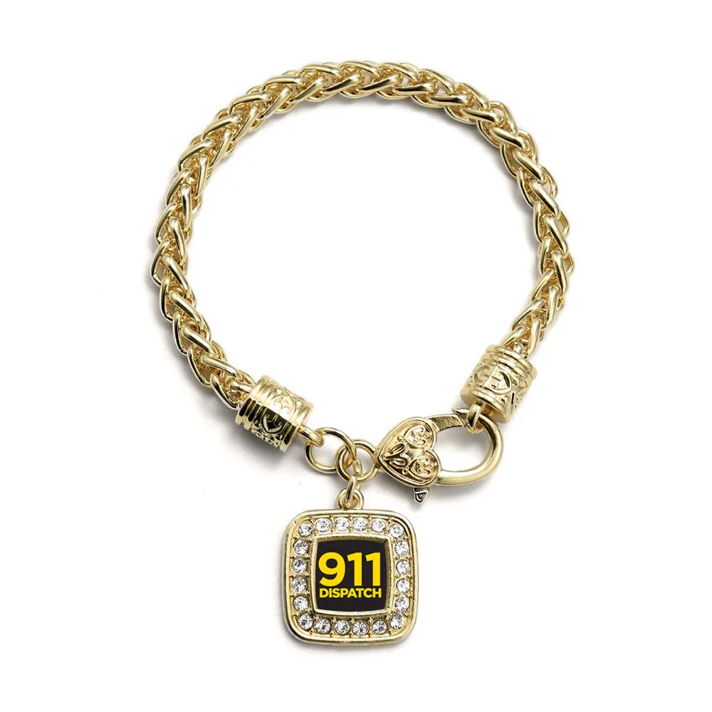 Gold 911 Dispatch Square Charm Braided Bracelet