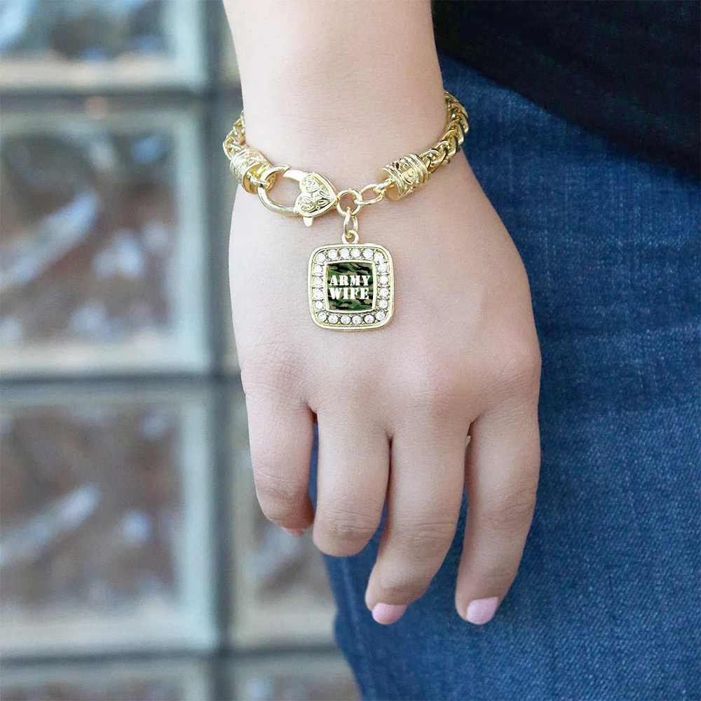 Gold Army Wife Square Charm Braided Bracelet