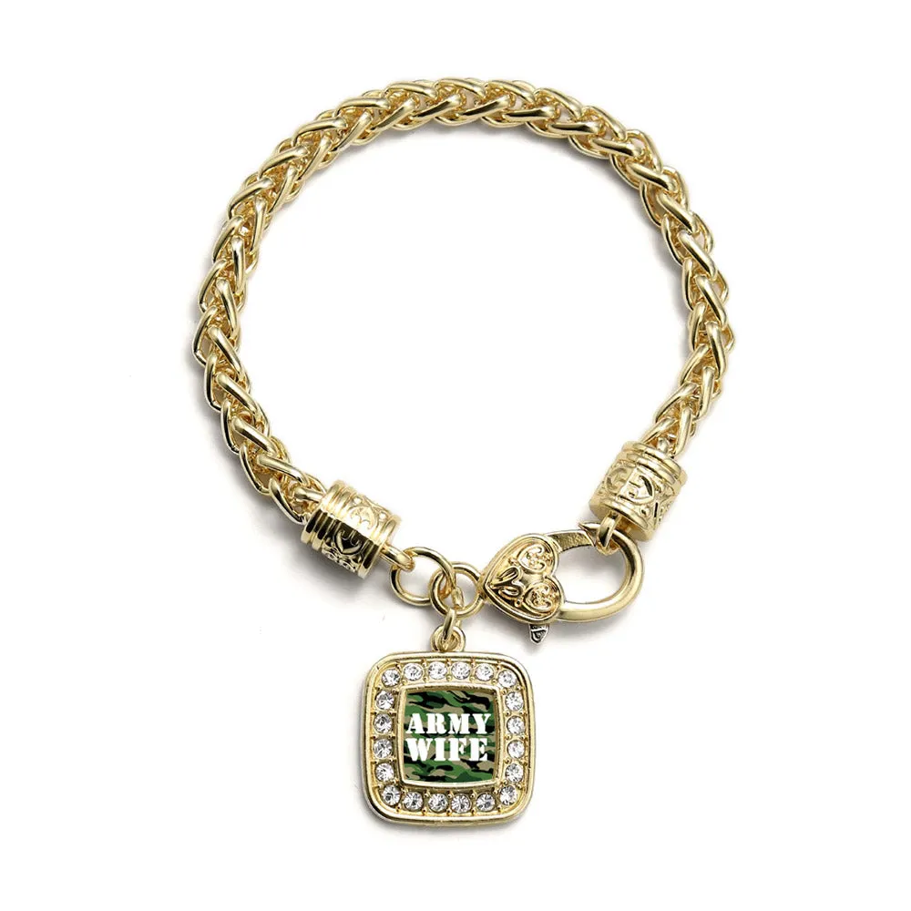 Gold Army Wife Square Charm Braided Bracelet