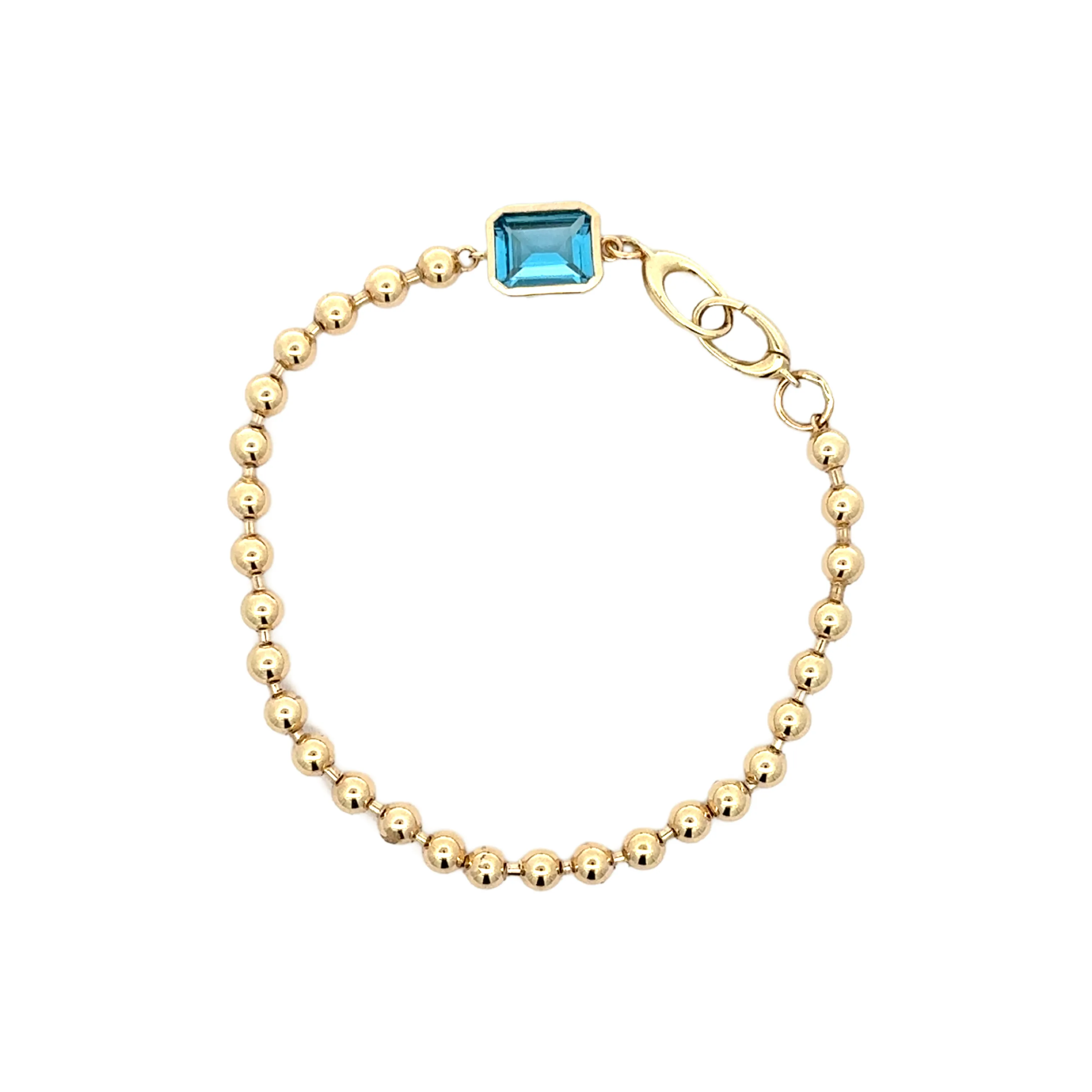 Gold Bead and Bezel Set London Blue Topaz Bracelet