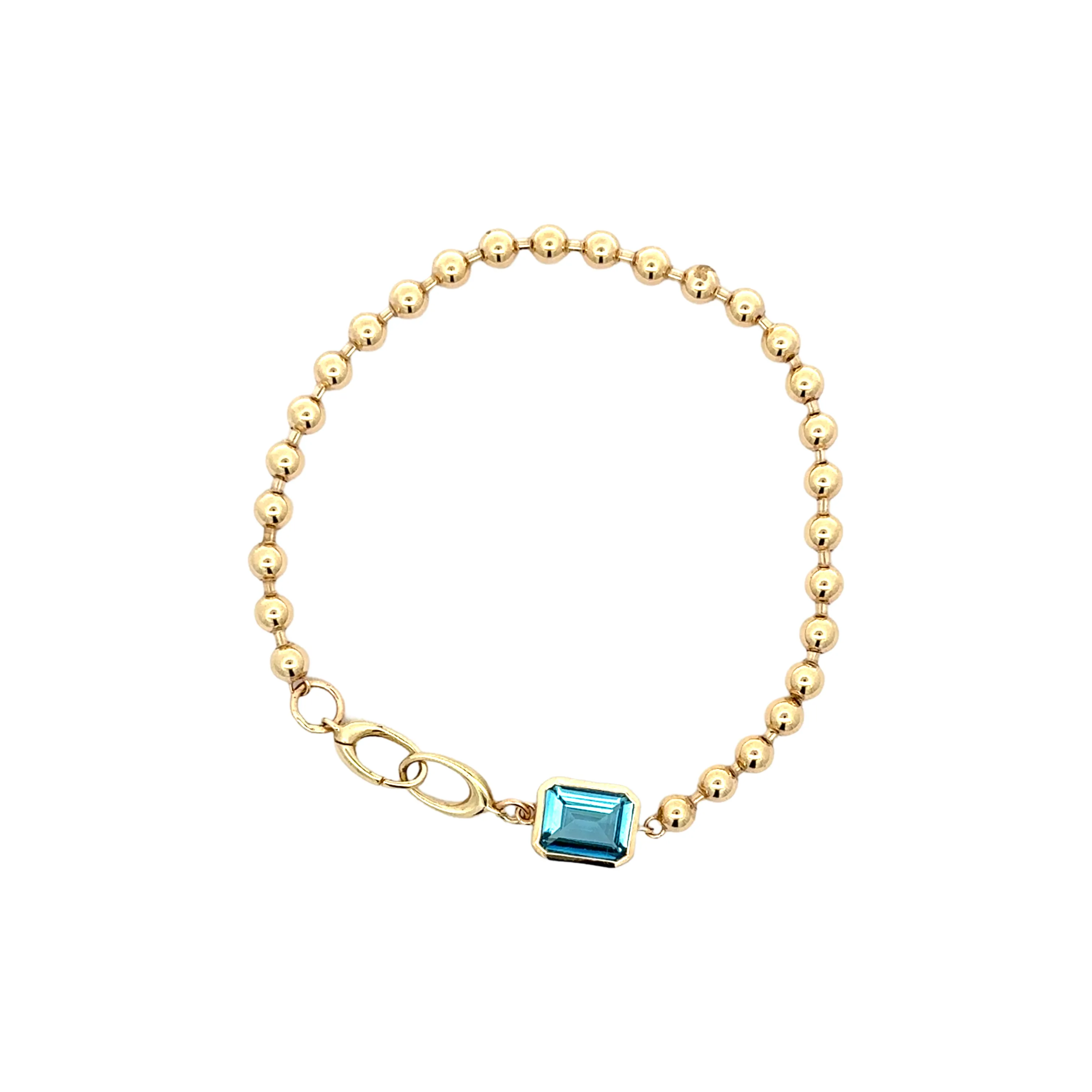 Gold Bead and Bezel Set London Blue Topaz Bracelet