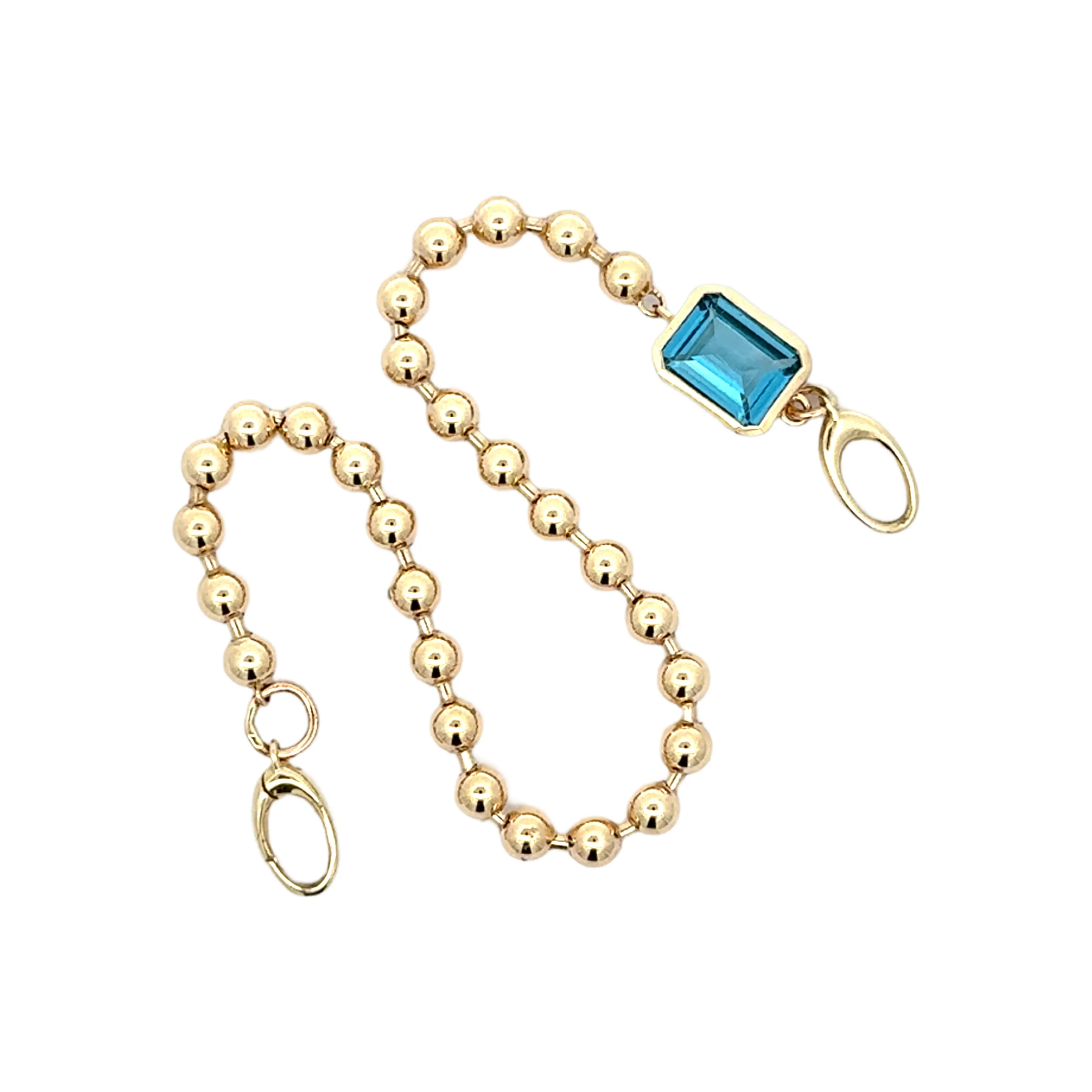 Gold Bead and Bezel Set London Blue Topaz Bracelet