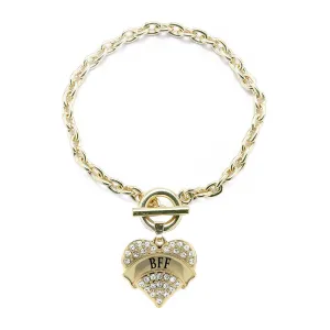 Gold BFF Pave Heart Charm Toggle Bracelet