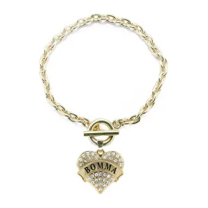 Gold Bomma Pave Heart Charm Toggle Bracelet