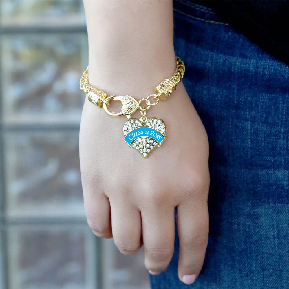 Gold Class of 2015 - Blue Pave Heart Charm Braided Bracelet