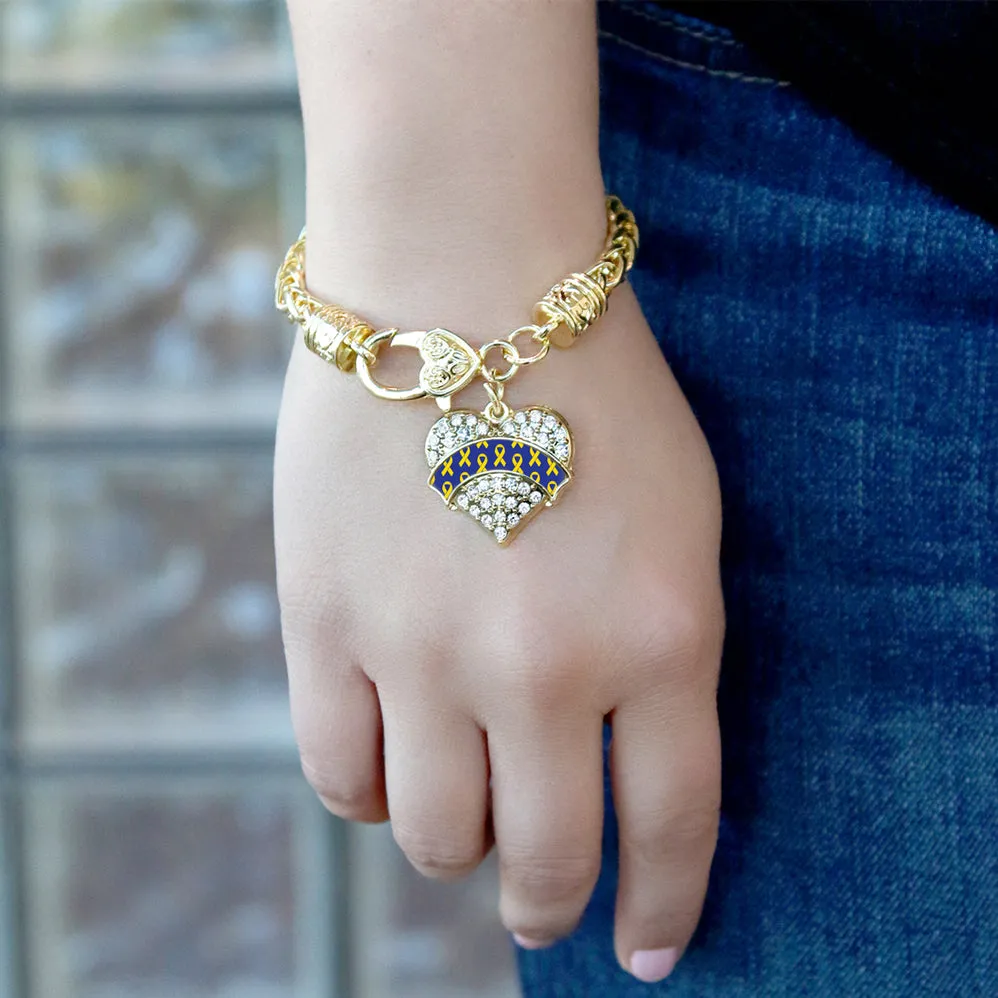 Gold Down Syndrome Awareness & Support Pave Heart Charm Braided Bracelet