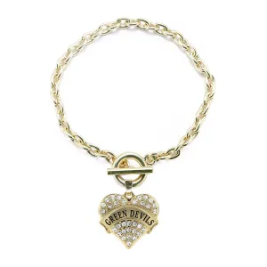 Gold Green Devils Pave Heart Charm Toggle Bracelet