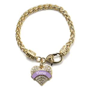 Gold Lavender Nana Pave Heart Charm Braided Bracelet