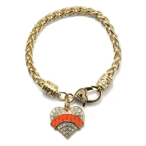 Gold Orange Ribbon Support Pave Heart Charm Braided Bracelet