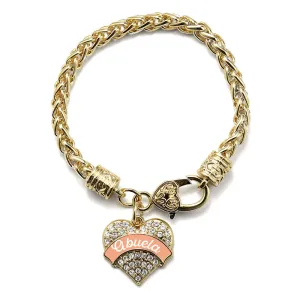 Gold Peach Abuela Pave Heart Charm Braided Bracelet