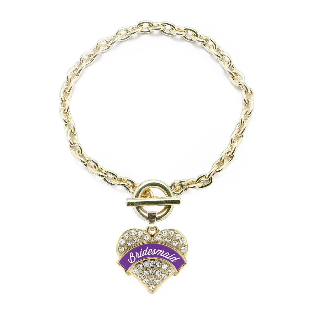 Gold Purple Bridesmaid Pave Heart Charm Toggle Bracelet