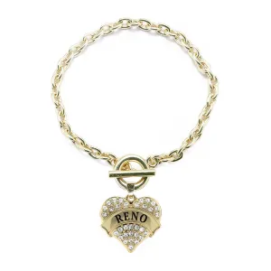 Gold Reno Pave Heart Charm Toggle Bracelet