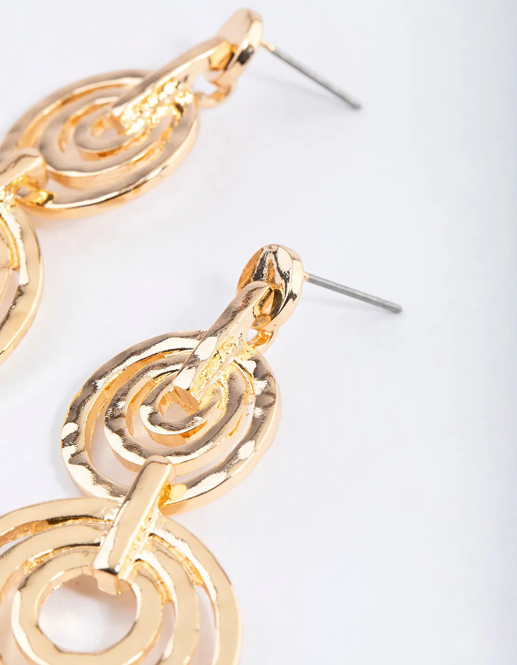 Gold Round Illusion Layer Drop Earrings