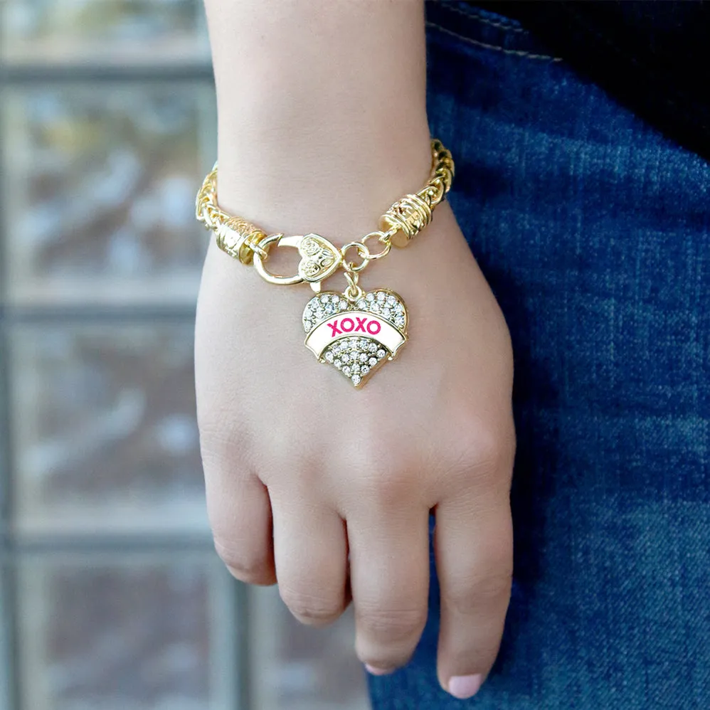 Gold XOXO White Candy Pave Heart Charm Braided Bracelet