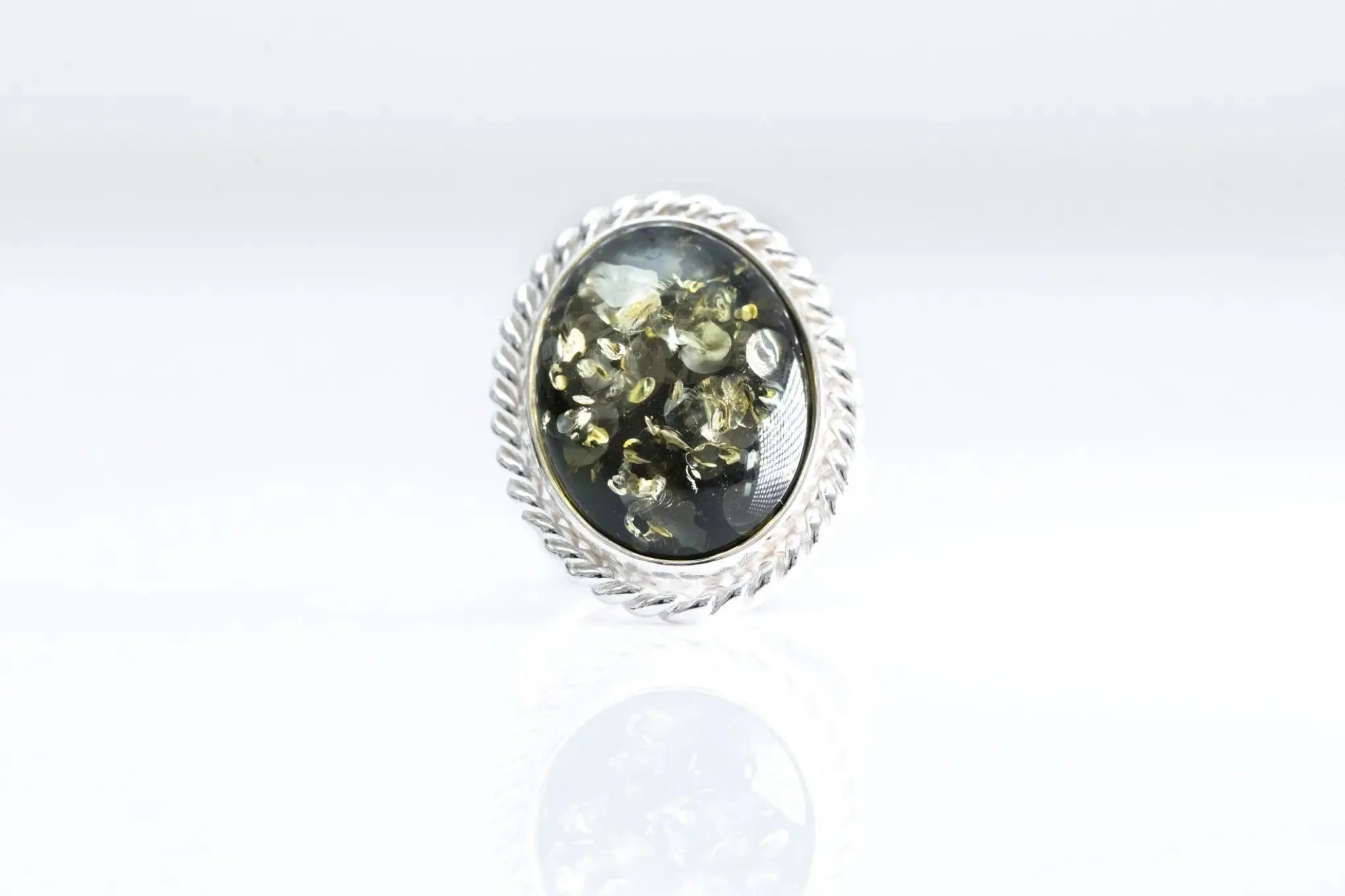 Green Amber Quintessence Statement Ring