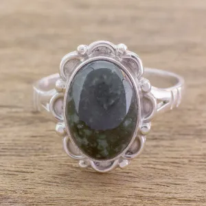 Guatemalan Hand Crafted Dark Green Jade Ring - Dark Dahlia | NOVICA