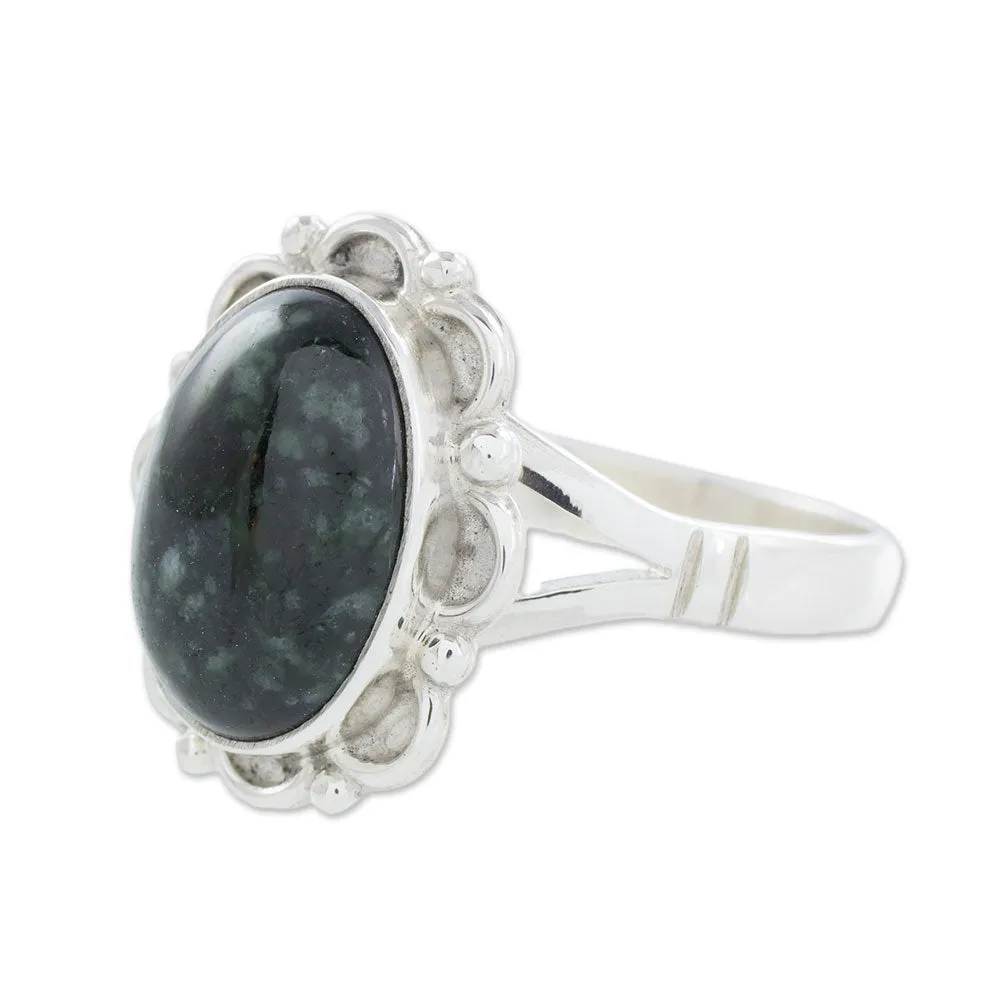 Guatemalan Hand Crafted Dark Green Jade Ring - Dark Dahlia | NOVICA