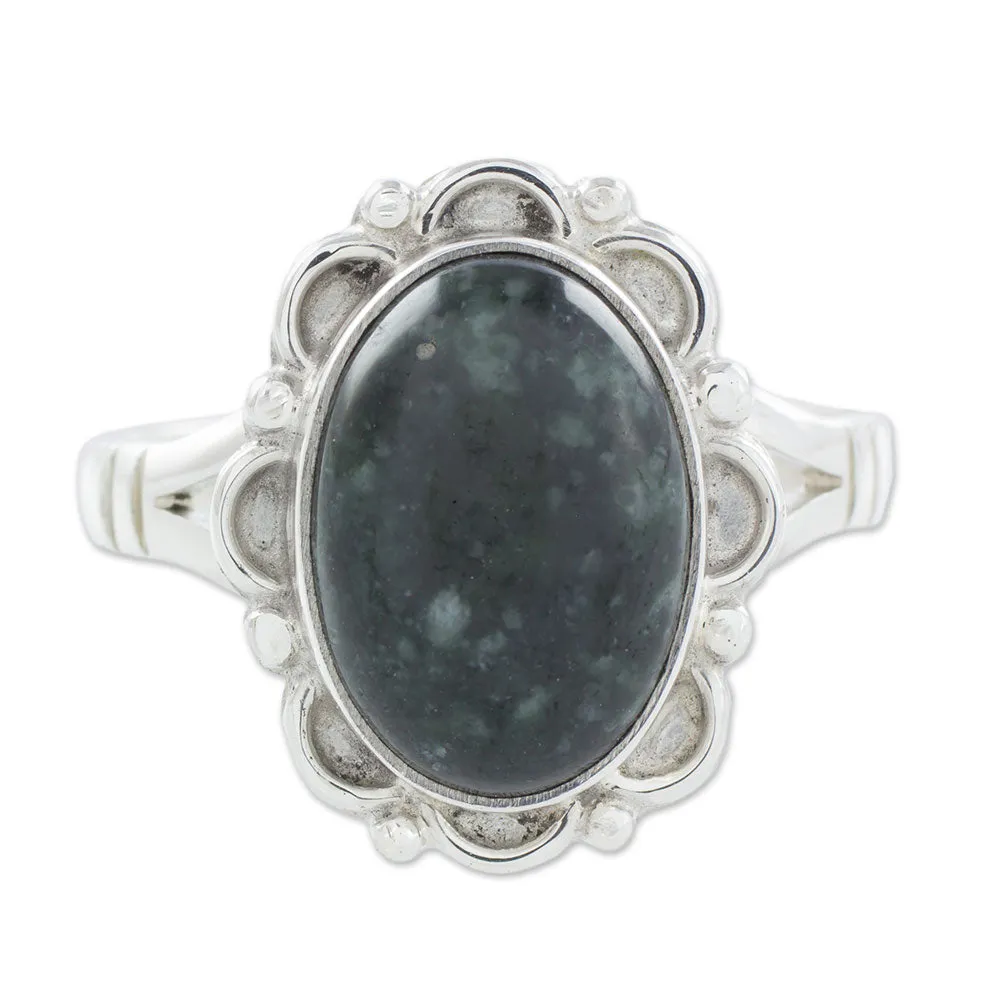 Guatemalan Hand Crafted Dark Green Jade Ring - Dark Dahlia | NOVICA