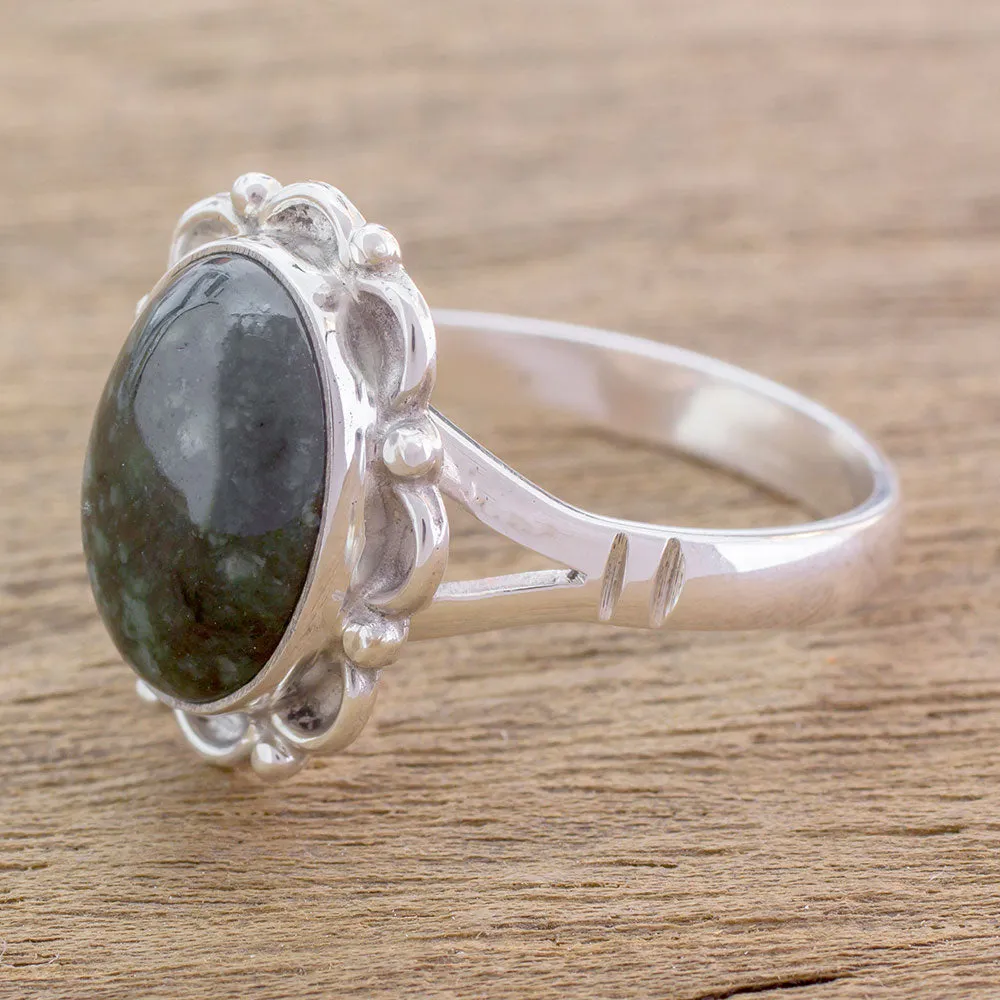 Guatemalan Hand Crafted Dark Green Jade Ring - Dark Dahlia | NOVICA