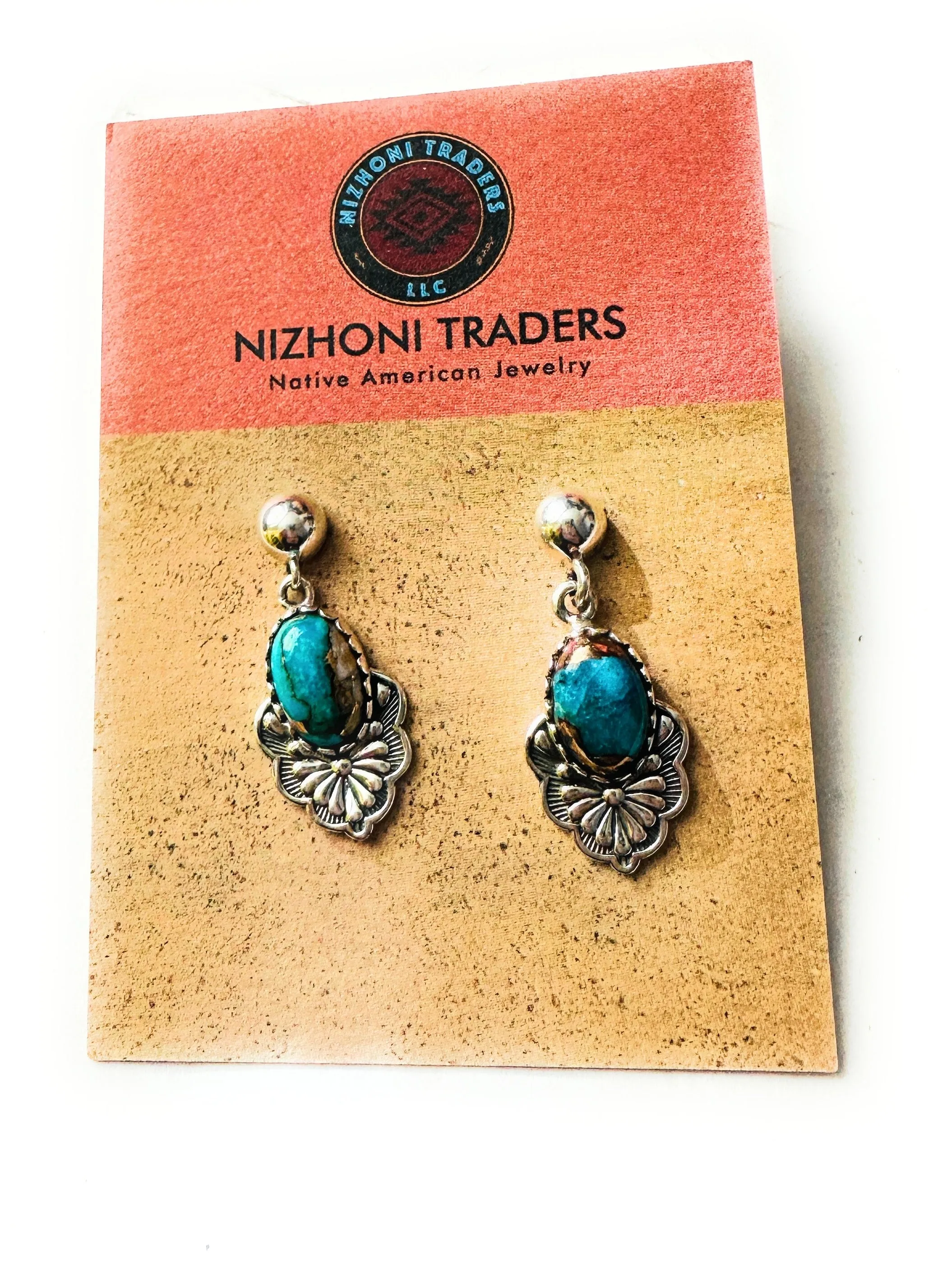 Handmade Turquoise Mojave & Sterling Silver Dangle Earrings Signed Nizhoni