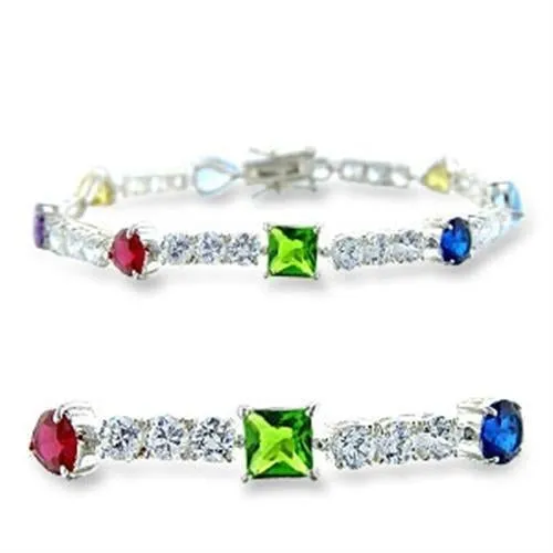 High-Polished 925 Sterling Silver Bracelet with AAA Grade CZ in Multi Color for Women Style 414402