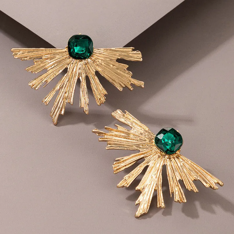 Irregular Semicircle Fan-shaped Emerald Ins Wind Alloy Earrings