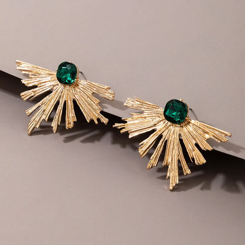 Irregular Semicircle Fan-shaped Emerald Ins Wind Alloy Earrings