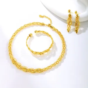 Jewelry plated 24K gold alloy gold plated baby's breath braided twist earrings necklace bracelet retro set