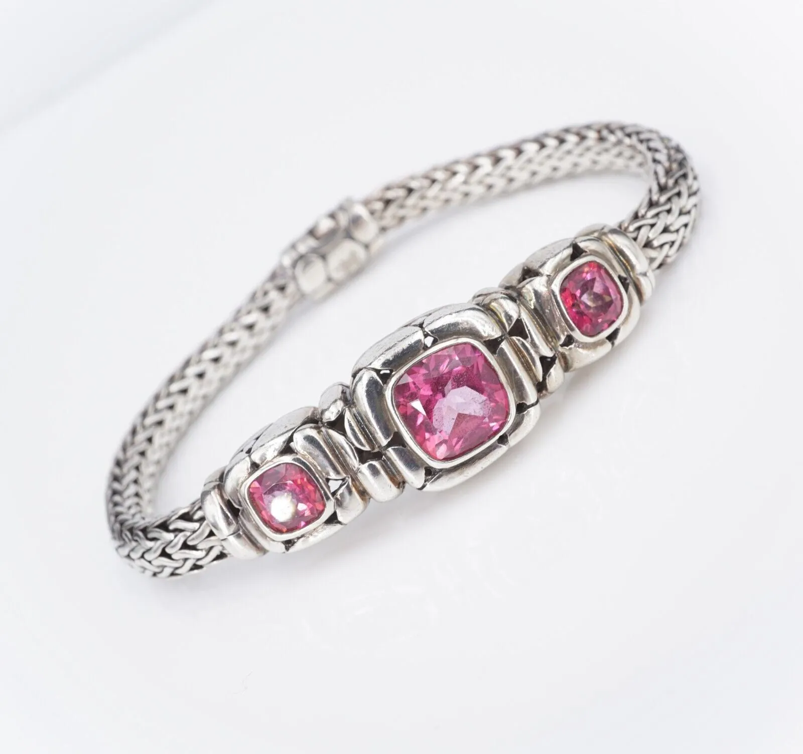 John Hardy Sterling Pink Topaz Batu Kali Classic Chain Bracelet 14mm Med. BS2880