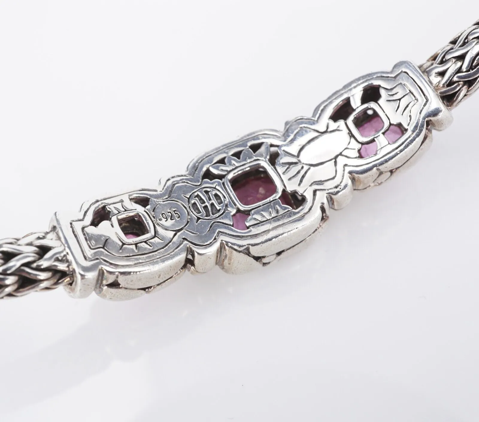 John Hardy Sterling Pink Topaz Batu Kali Classic Chain Bracelet 14mm Med. BS2880