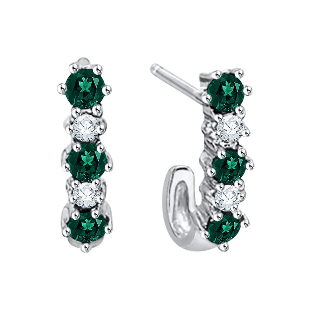 KATARINA Alternating Diamond with Emerald J-Hoop Earrings (1/3 cttw)