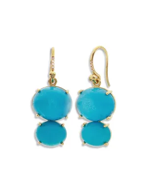 Kingman Turquoise Double Drop Yellow Gold Earrings