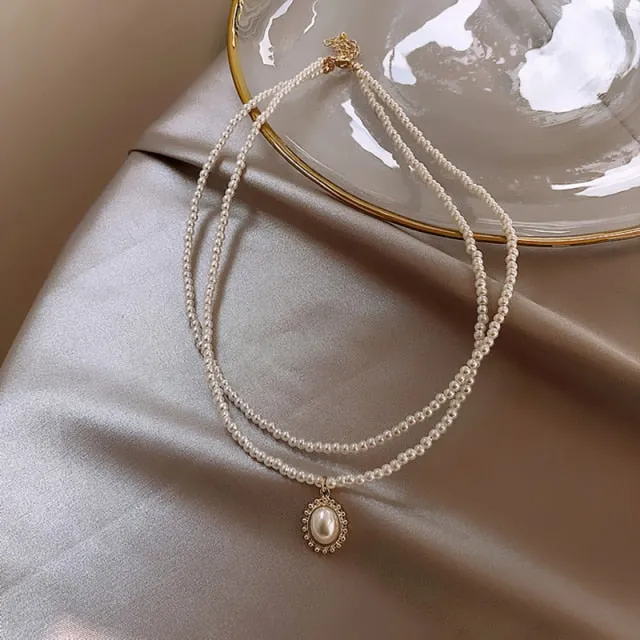 Korean Style Simulation Pearl Asymmetric Choker Multilayer Necklaces For Women Trendy Naive and Romantic Clavicle Chain 2021 New