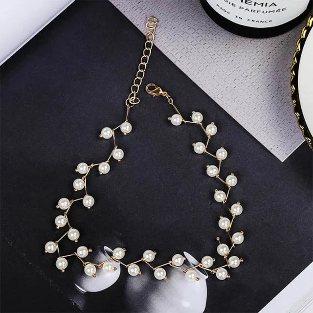 Korean Style Simulation Pearl Asymmetric Choker Multilayer Necklaces For Women Trendy Naive and Romantic Clavicle Chain 2021 New