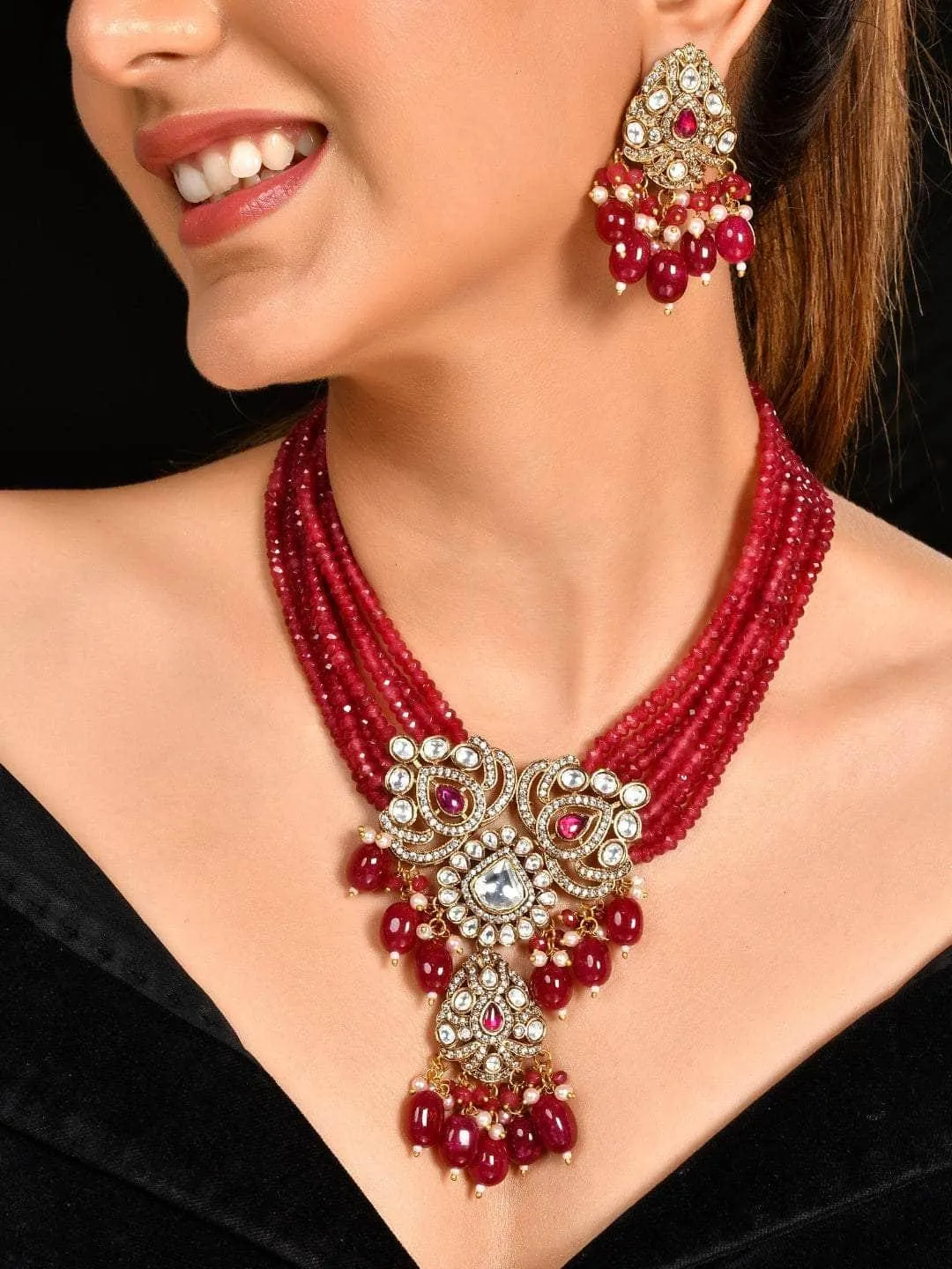 Kundan Crystal Choker Set Red