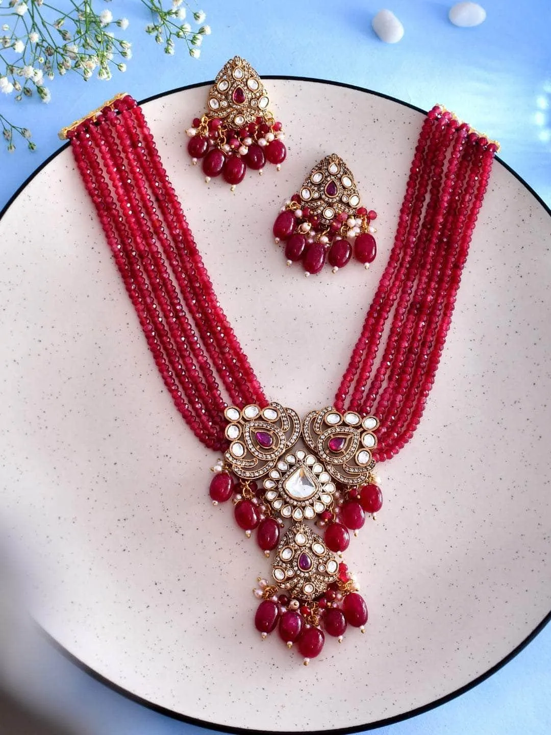 Kundan Crystal Choker Set Red