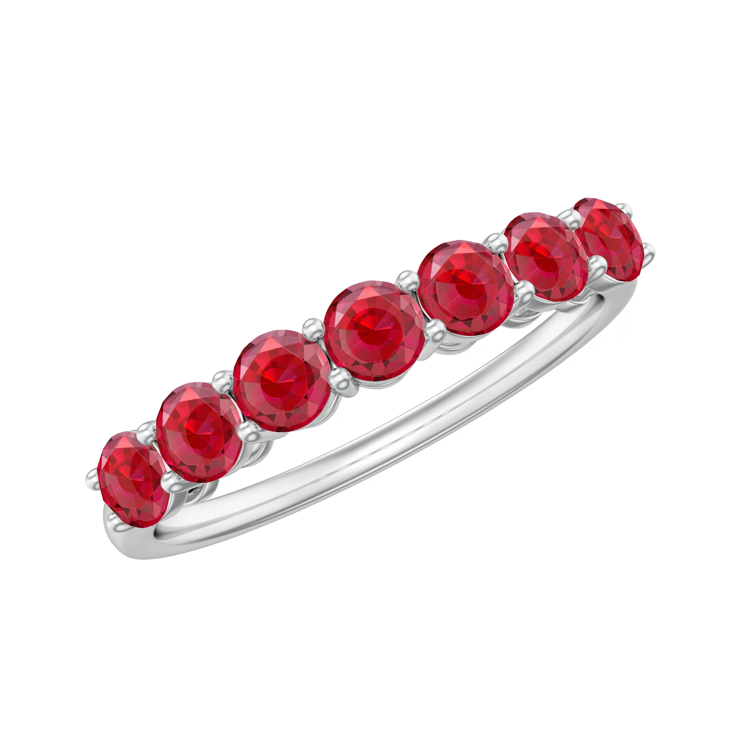 Lab Created Ruby Seven Stone Half Eternity Ring in Gold