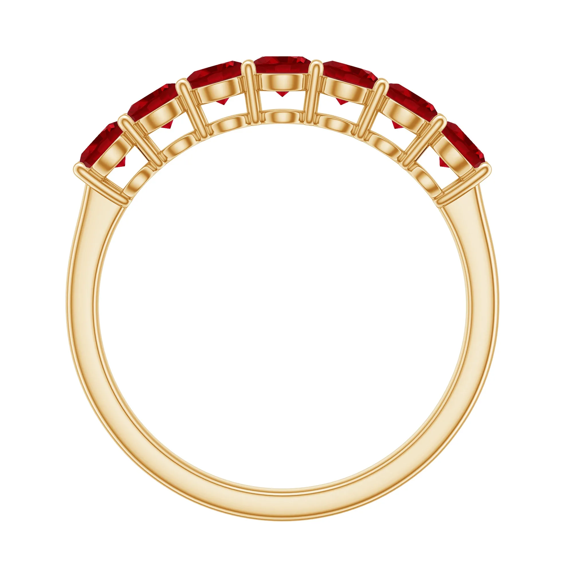 Lab Created Ruby Seven Stone Half Eternity Ring in Gold