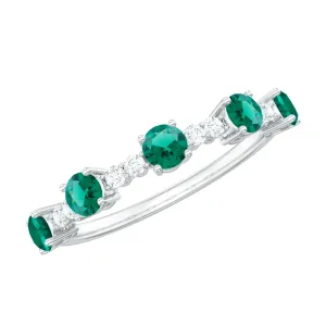 Lab Grown Emerald and Diamond Minimal Half Eternity Ring