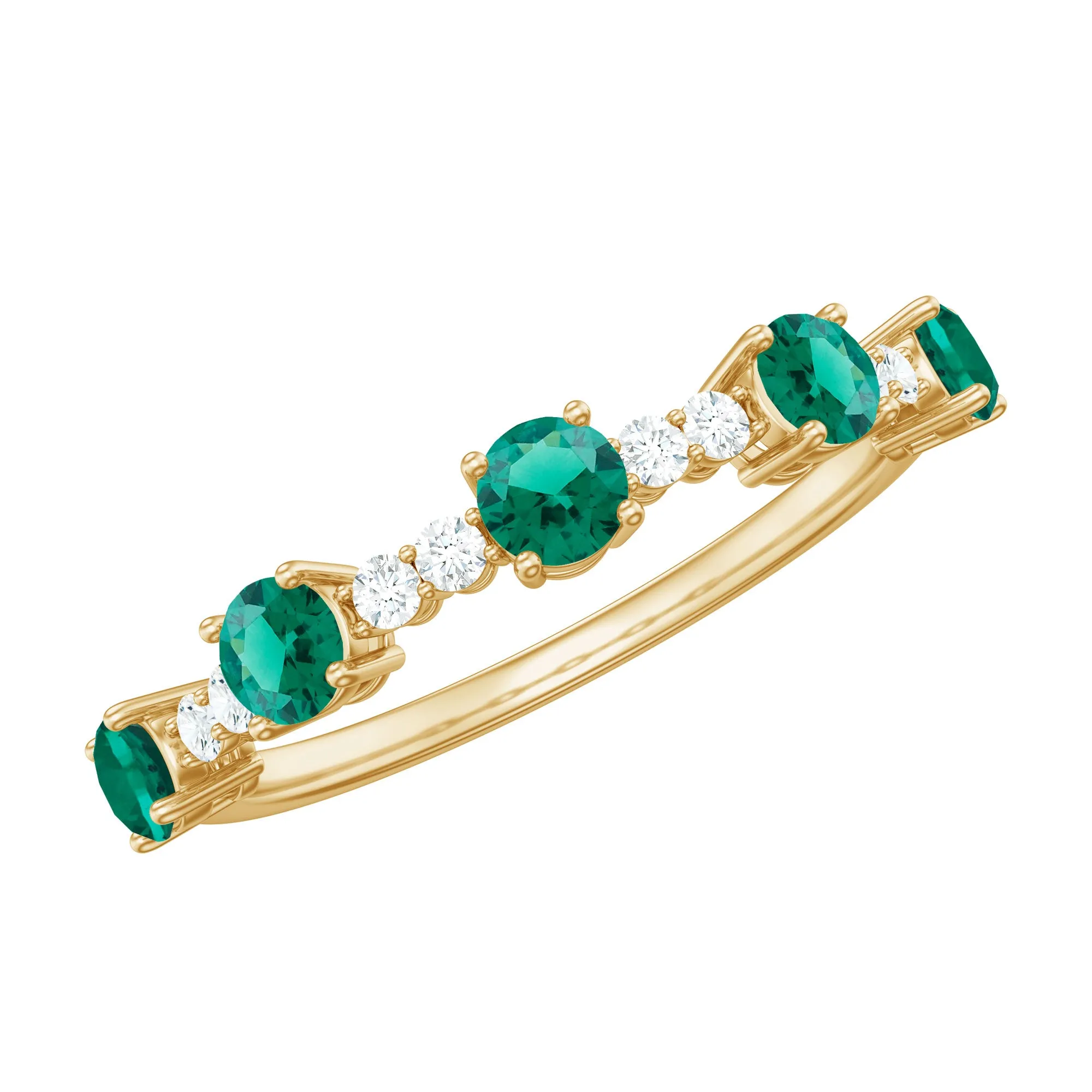 Lab Grown Emerald and Diamond Minimal Half Eternity Ring