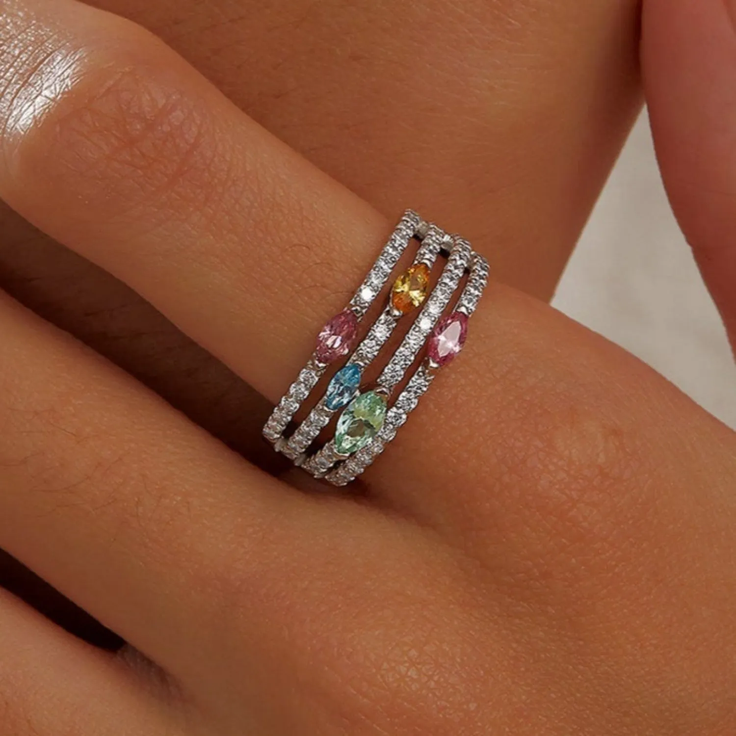 Lafonn Marquise Shaped Multi-Colored Lab-Grown Sapphire Band