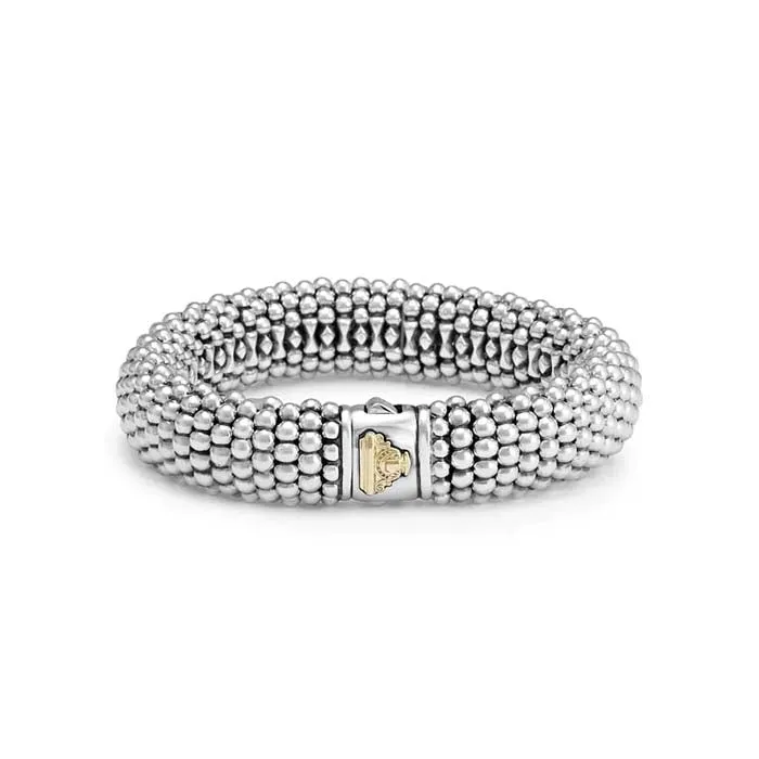 Lagos 15MM Caviar Bracelet in S/S - Double pushbutton clasp, Sz M (7)