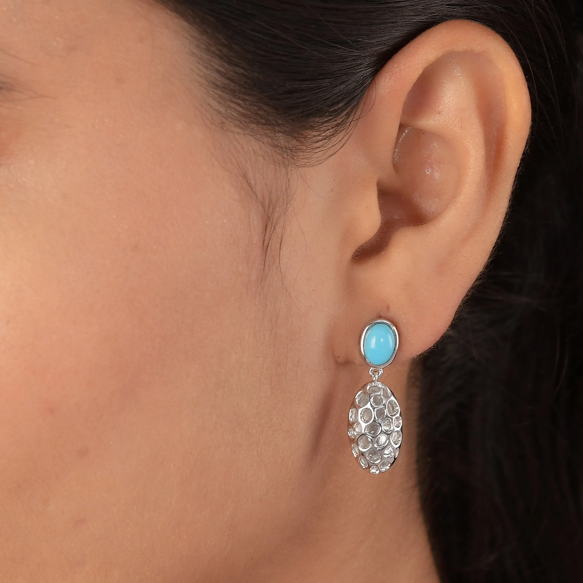 Lattice Pebble Drop Earrings with Sleeping Beauty Turquoise